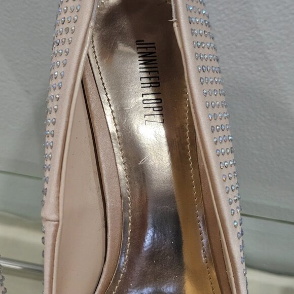 Jennifer Lopez  JLBlingy Blush Peep Toe Platform Heel Rhinestones Size 8 1/2 M - Picture 9 of 15